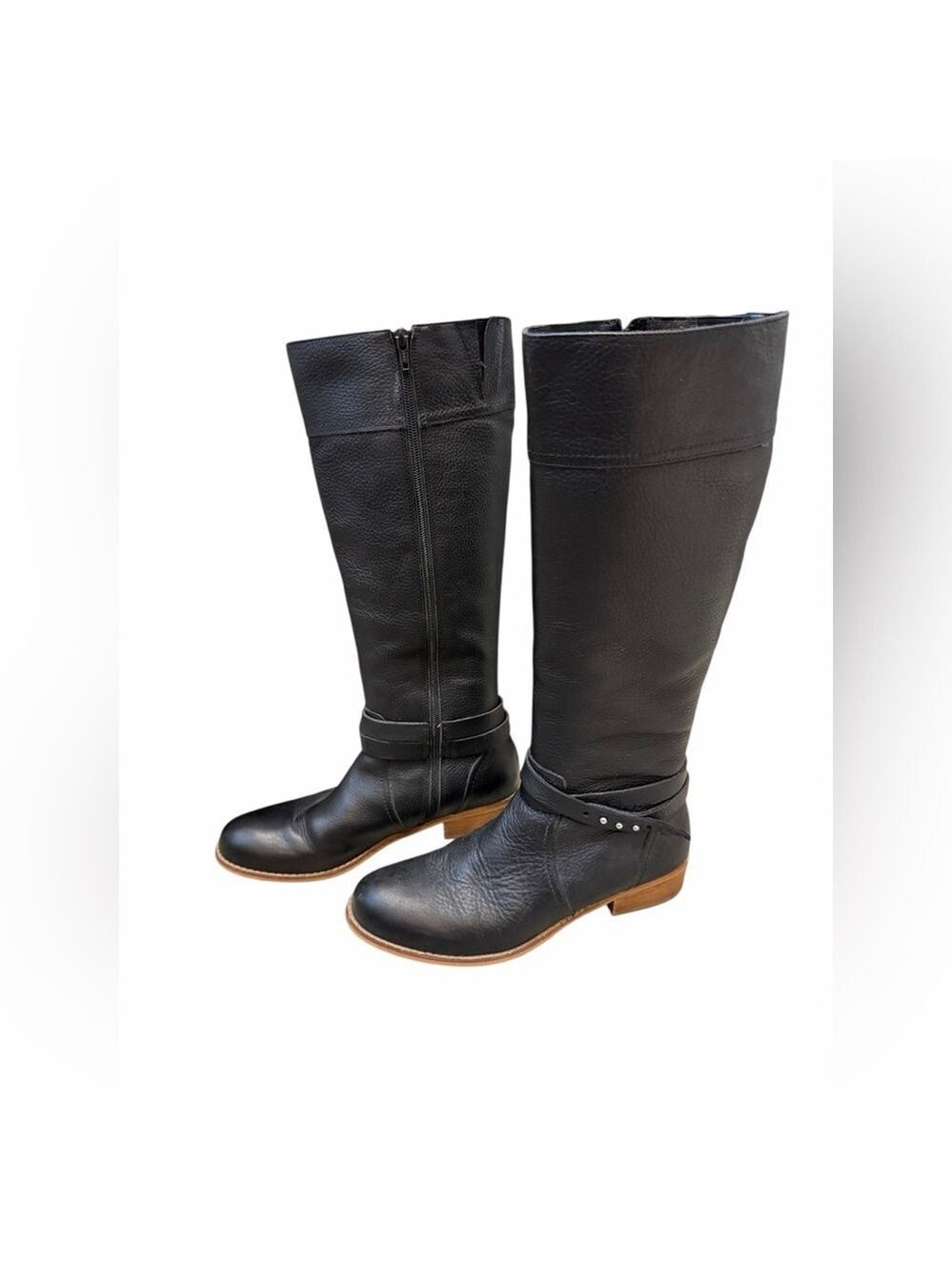 Land’s End Blakley Pebble Grain Black Leather Knee-High Riding Boots Size 8